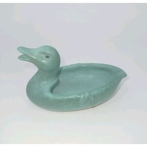 Weller Pottery Duck Pin Tray Turquoise Green Art Pottery 1930s Signed Vintage